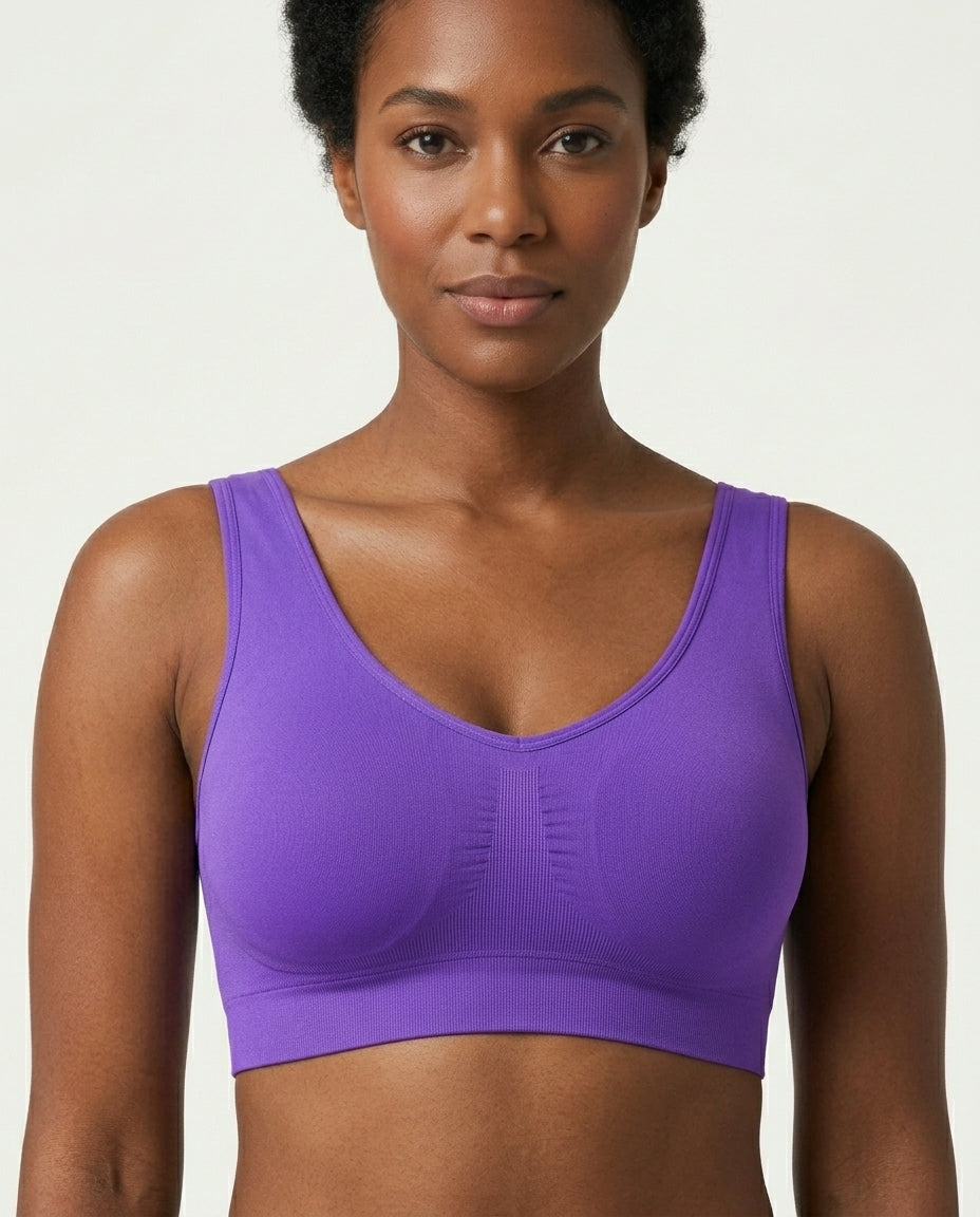 Mila Yoga Sport Crop Bra Purple Front Close Detail
