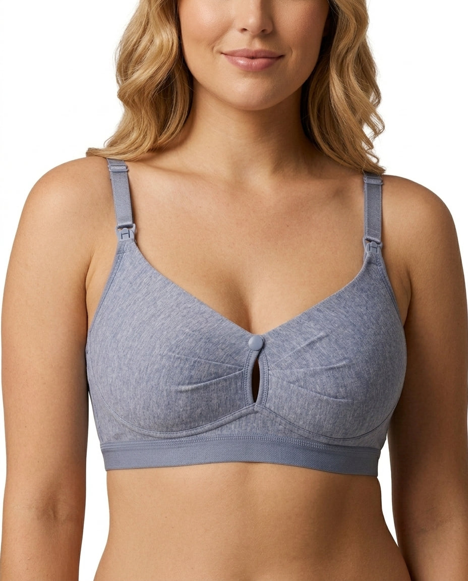 Nella Wirefree Clip Down Nursing Bra Heather Slate Front Close Product Detail