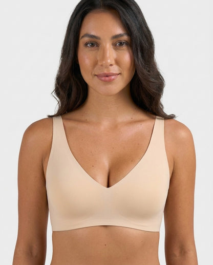 Sunlite Seamless V Neck Wireless Push Up Bra Nude Front