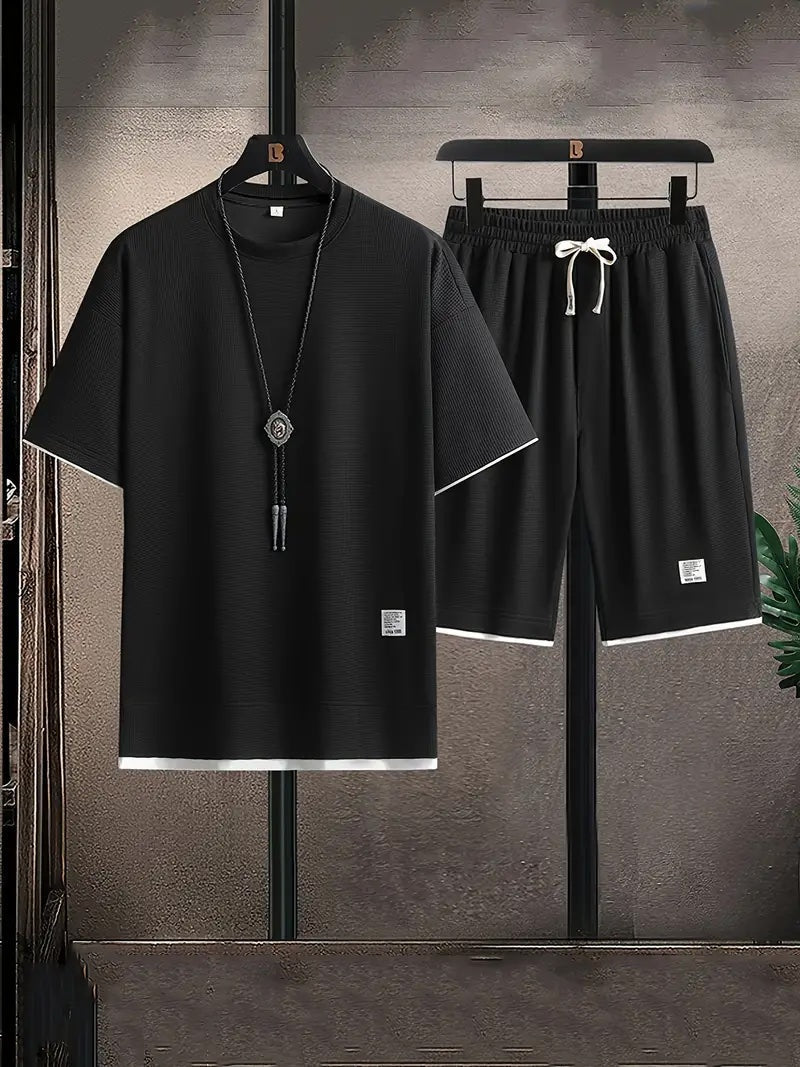 Men’s Waffle-Knit Lounge Set - T-Shirt & Shorts Fit