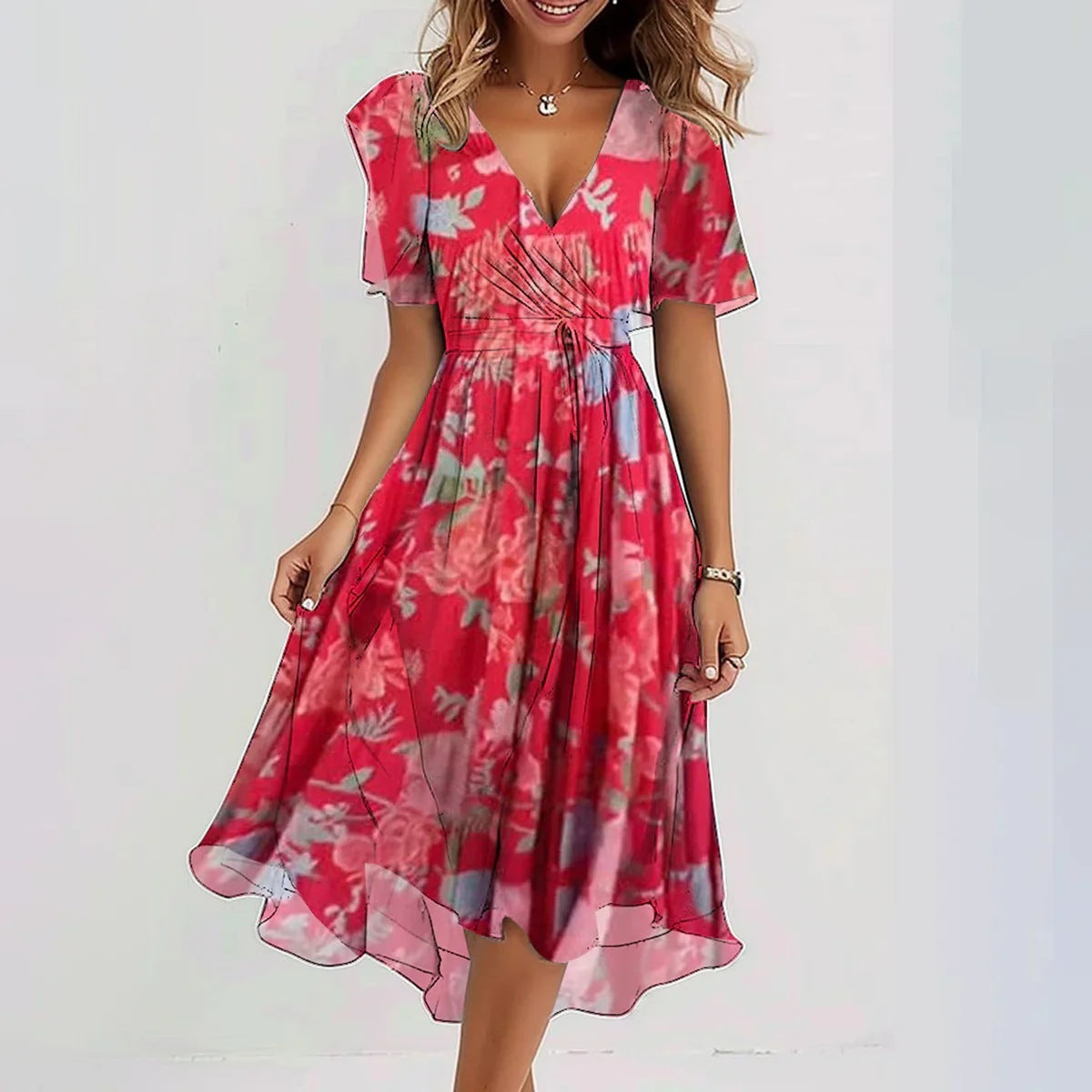 Amara Floral Women’s Midi Dress - Elegant