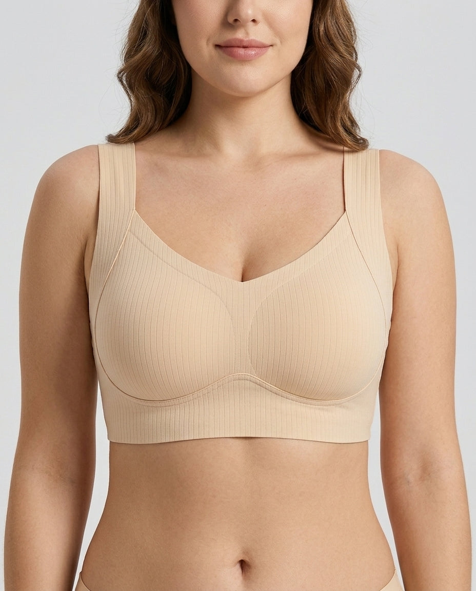 Alba Ribbed Wide Strap Comfort Bra Champagne Beige Front Close Product Detail