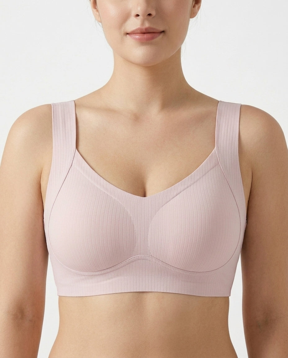 Alba Ribbed Wide Strap Comfort Bra Soft Pink Front Close Product Detail