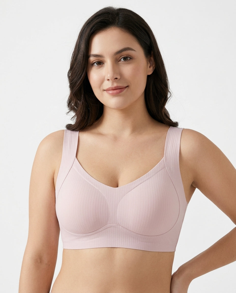 Alba Ribbed Wide Strap Comfort Bra Soft Pink Hero Front New Zealand model