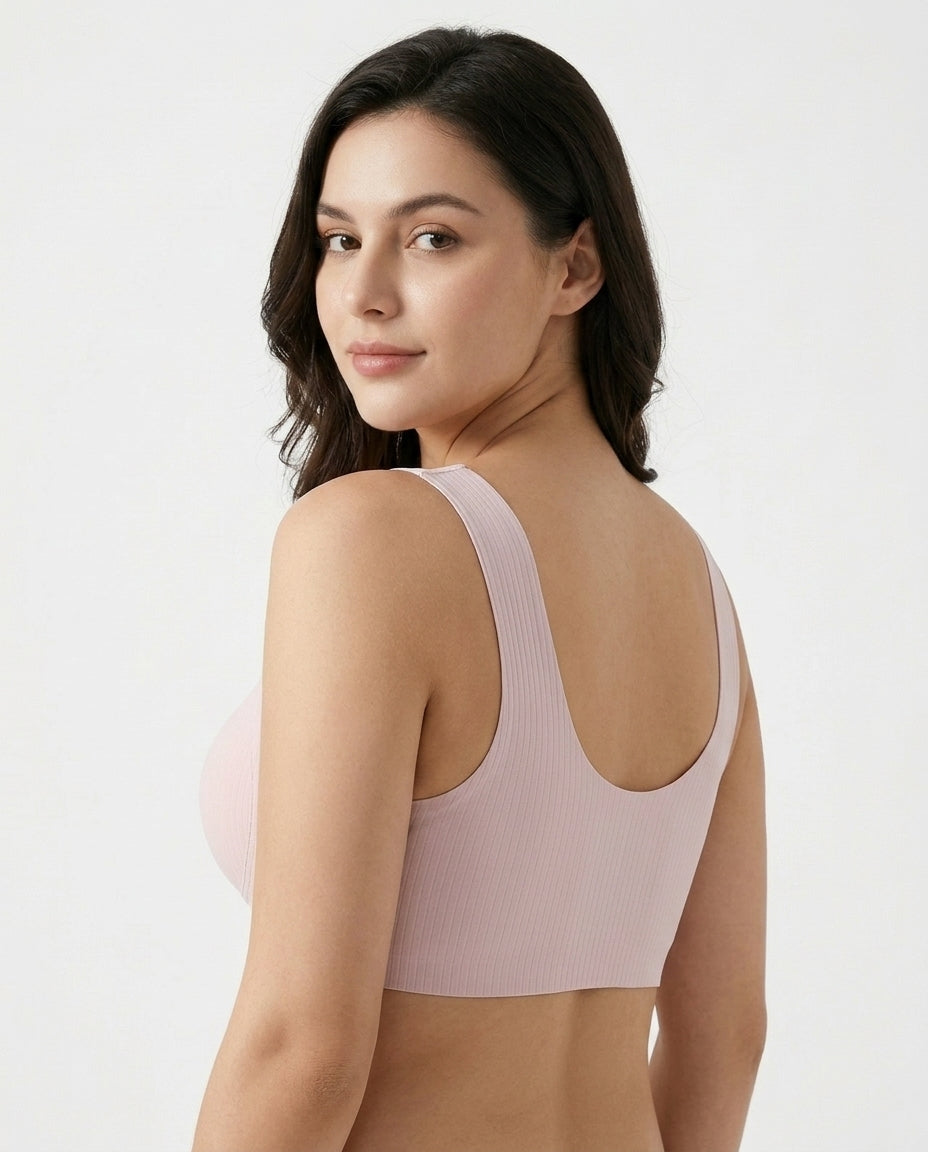 Alba Ribbed Wide Strap Comfort Bra Soft Pink Side Back Scoop Back Strap Detail