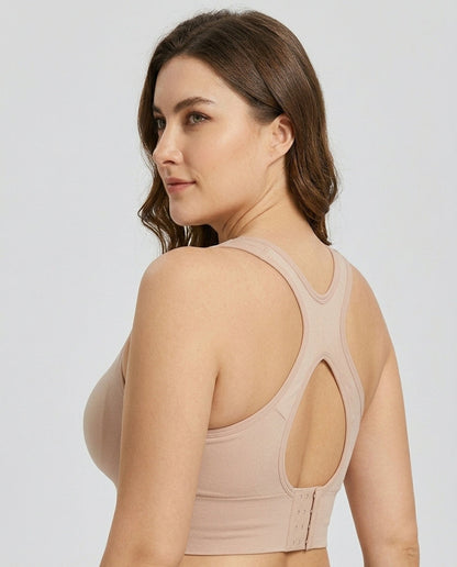 Alina Open Back Longline Sports Bra Soft Nude Side Back X Back Closure Detail