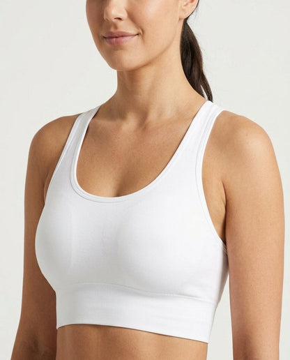 Alina Open Back Longline Sports Bra White Front Close Product Detail