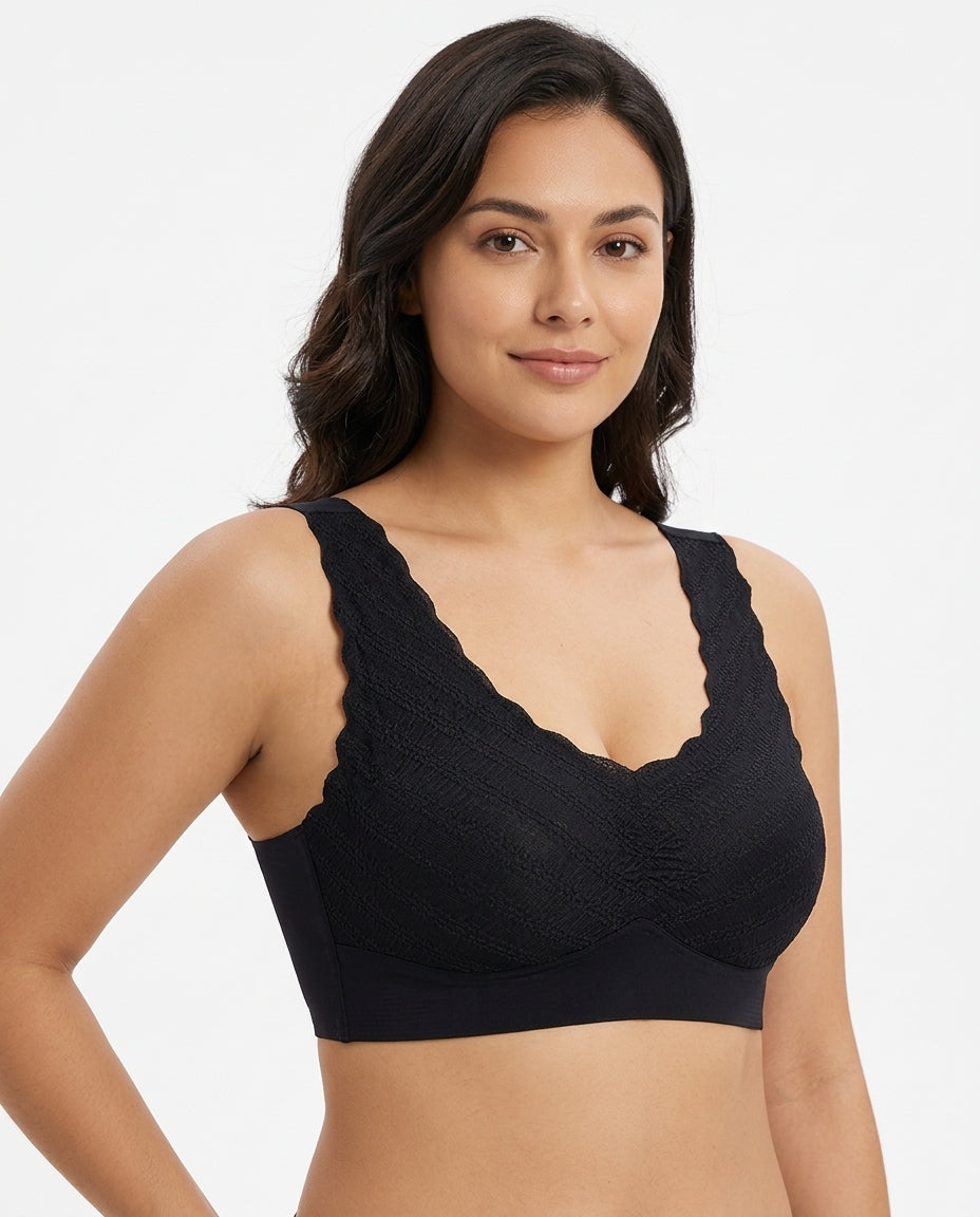 Amara Lace V Neck Comfort Bra Black Hero Front Model