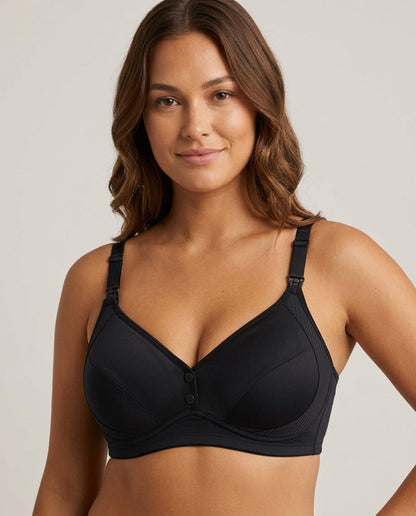 Anna Front Button Wirefree Nursing Bra Black Hero Front Model