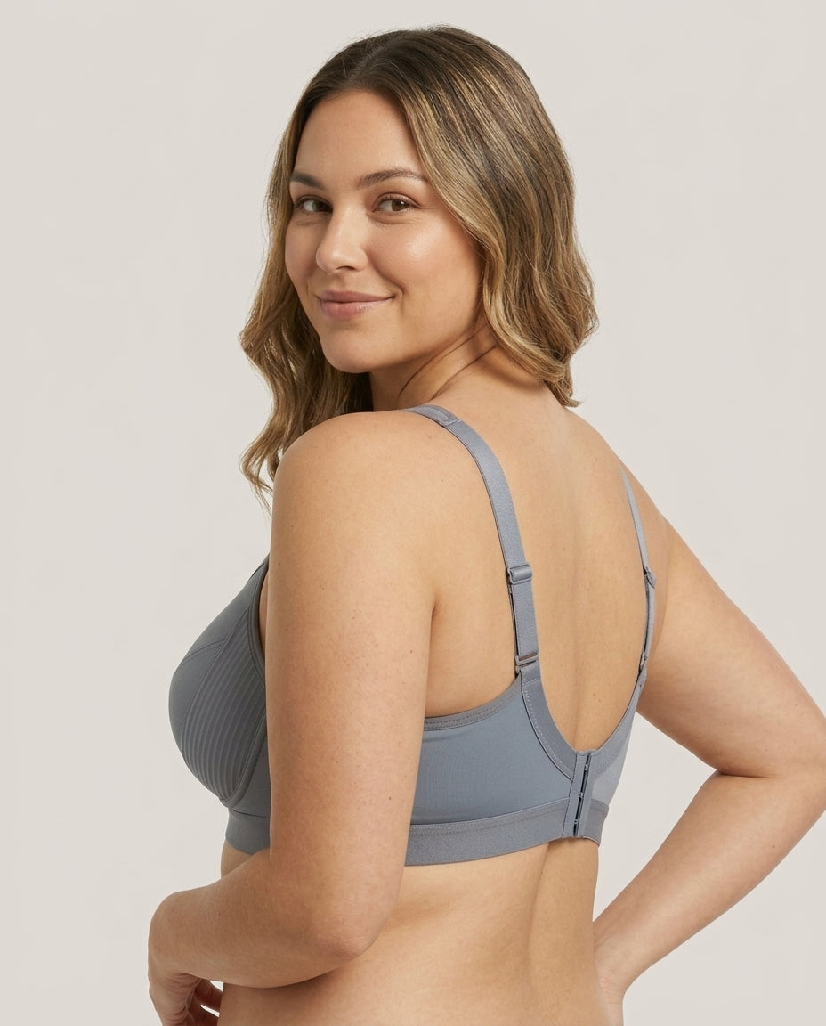 Anna Front Button Wirefree Nursing Bra Steel Grey Back Hook Strap Detail