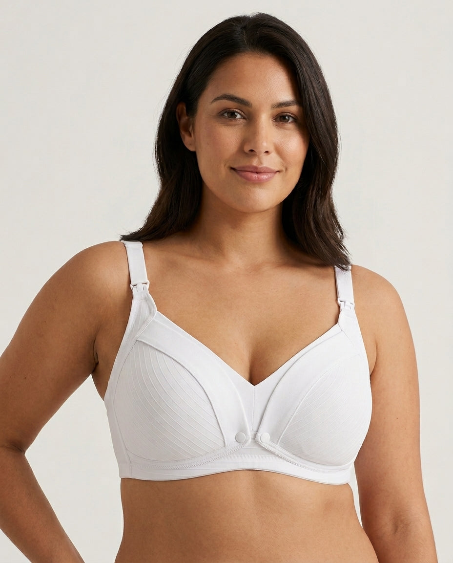 Anna Front Button Wirefree Nursing Bra White Hero Front Model
