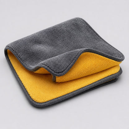 Dual-sided microfiber towel with plush and yellow sides
