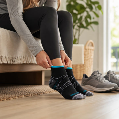 Teal arch support socks worn lifestyle
