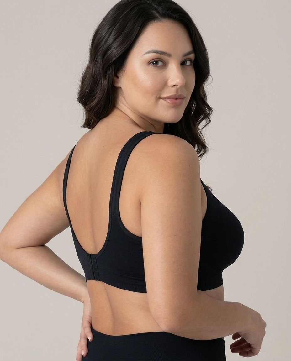 Arielle Wirefree Sleep Bra Black Side Back Scoop Hook Closure Detail
