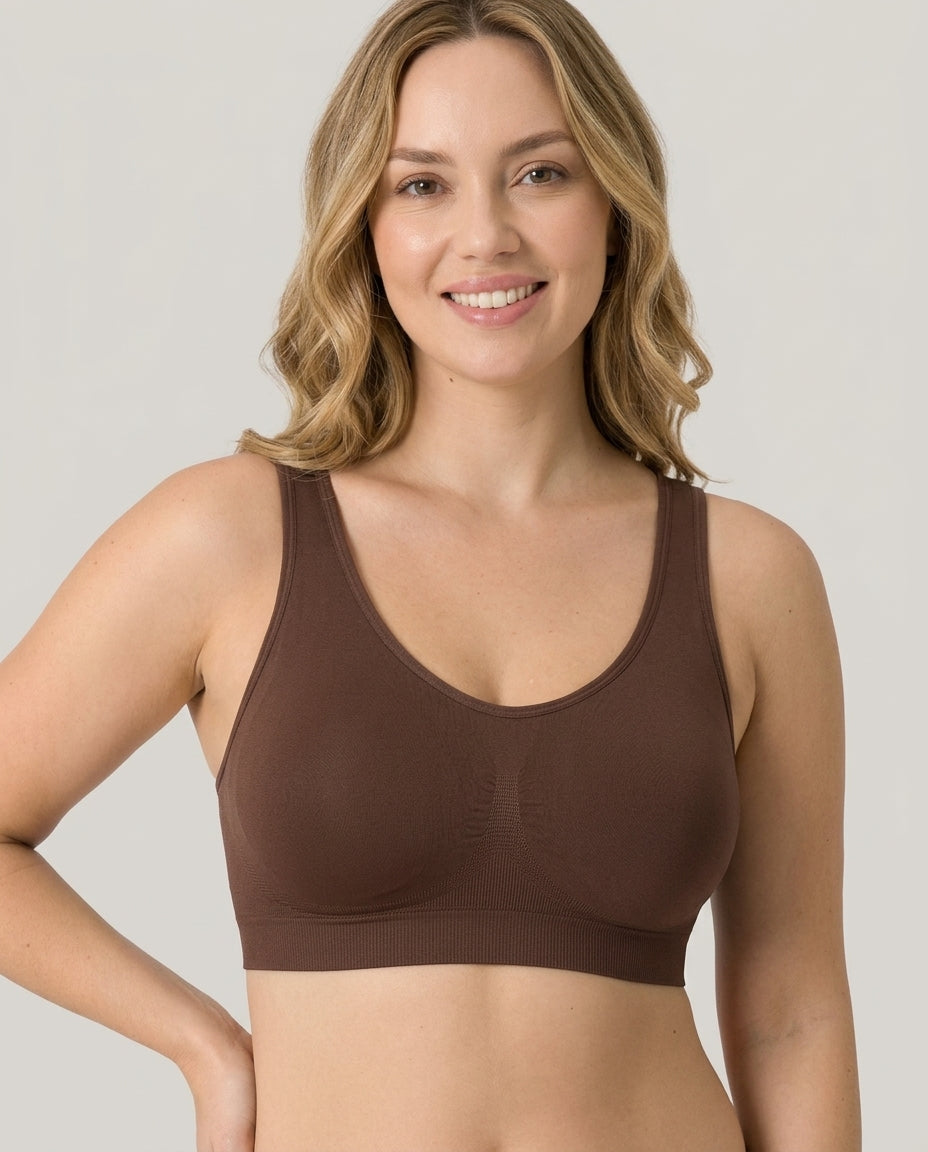 Arielle Wirefree Sleep Bra Cocoa Brown Hero Front Model