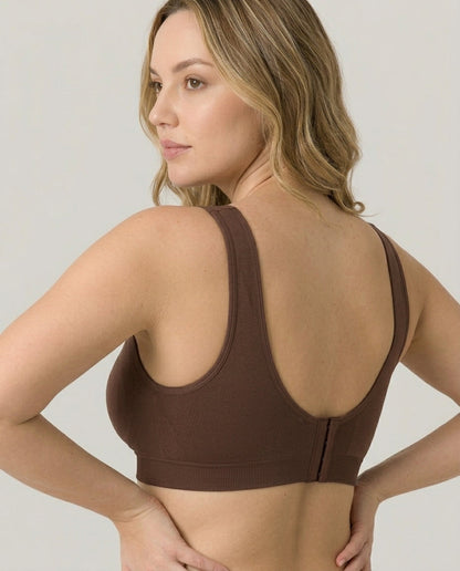 Arielle Wirefree Sleep Bra Cocoa Brown Side Back Scoop Hook Closure Detail