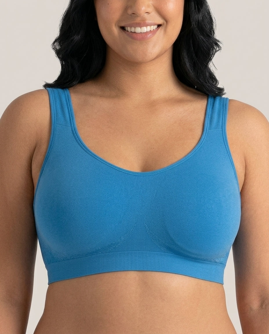 Arielle Wirefree Sleep Bra Ocean Blue Front Close Product Detail