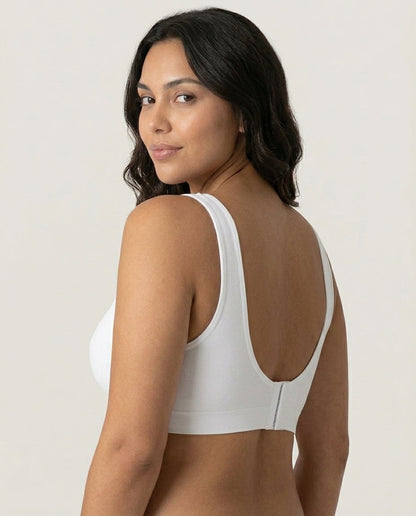 Arielle Wirefree Sleep Bra White Side Back Scoop Hook Closure Detail