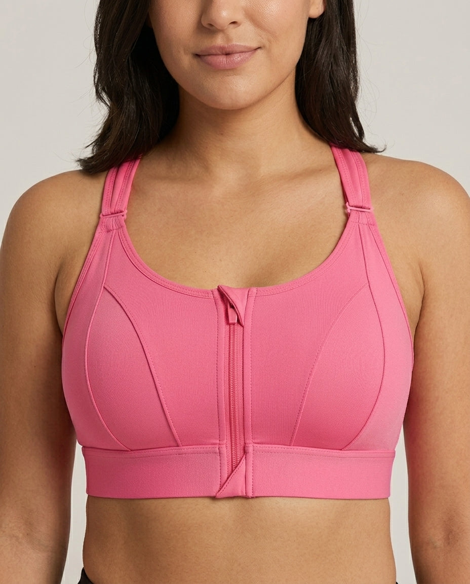 Astra Zip Front Running Sports Bra Mei Red Front Close Product Detail