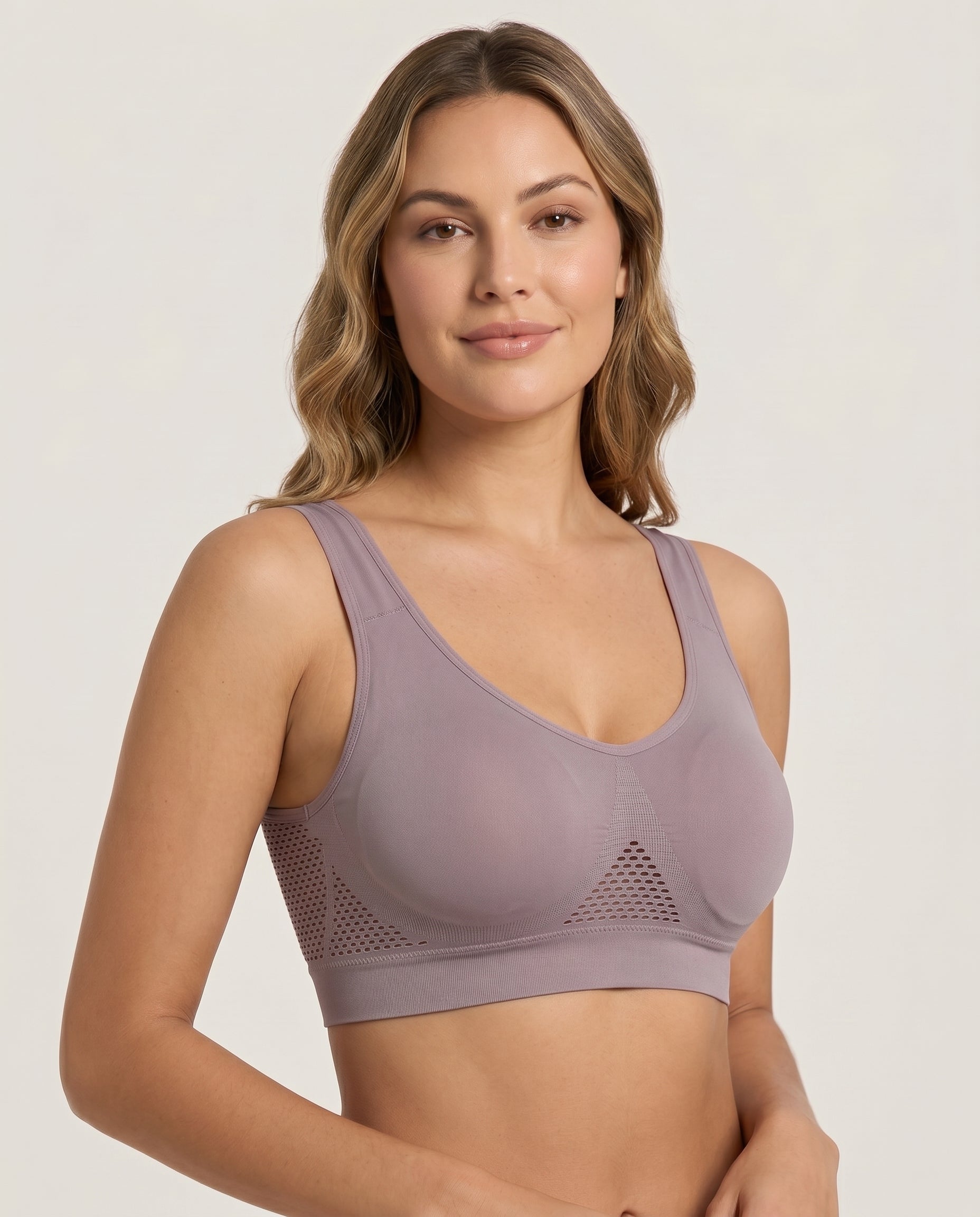 Ava Airflow Wirefree Comfort Bra Dusty Mauve Model Front
