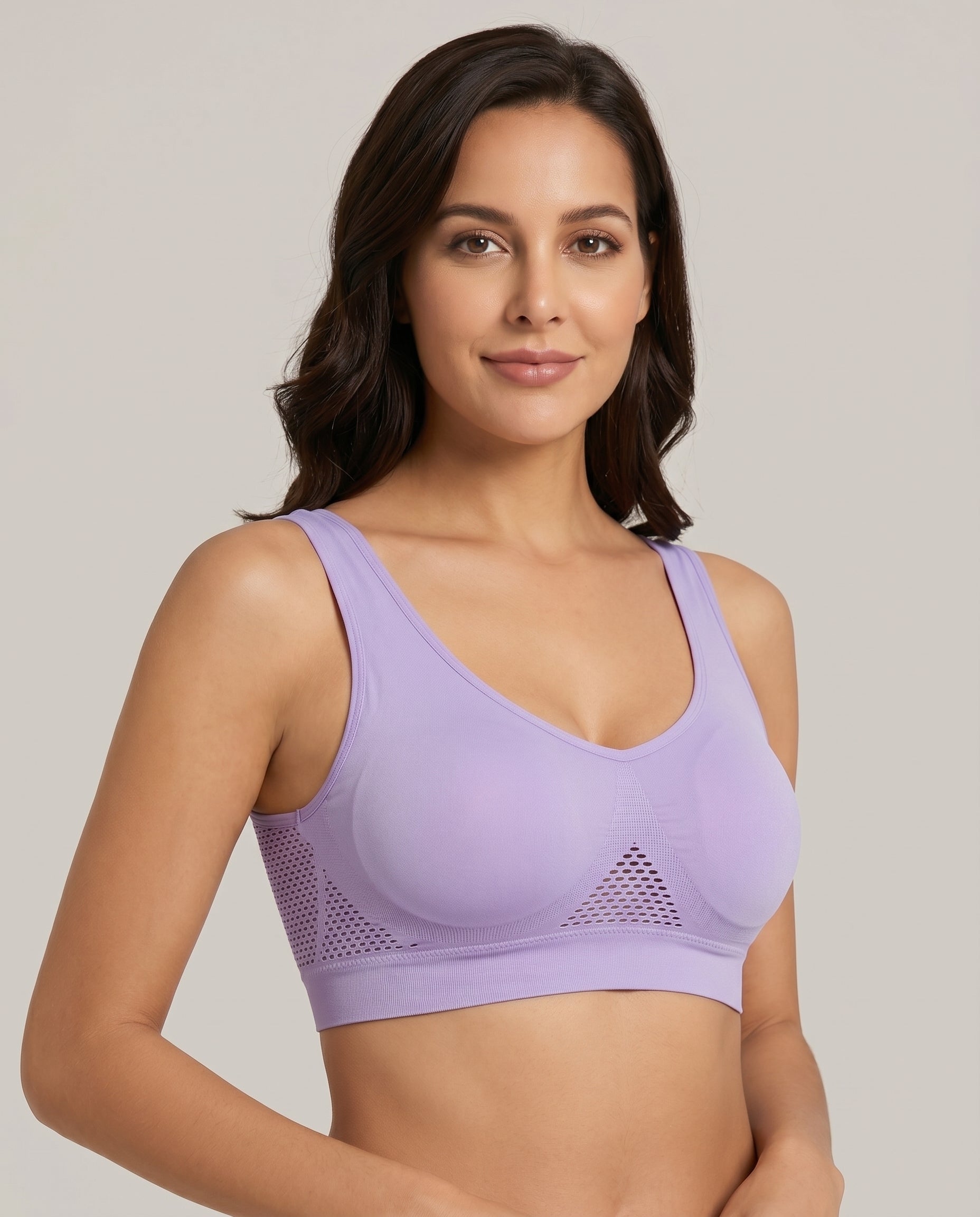 Ava Airflow Wirefree Comfort Bra Lavender Model Front