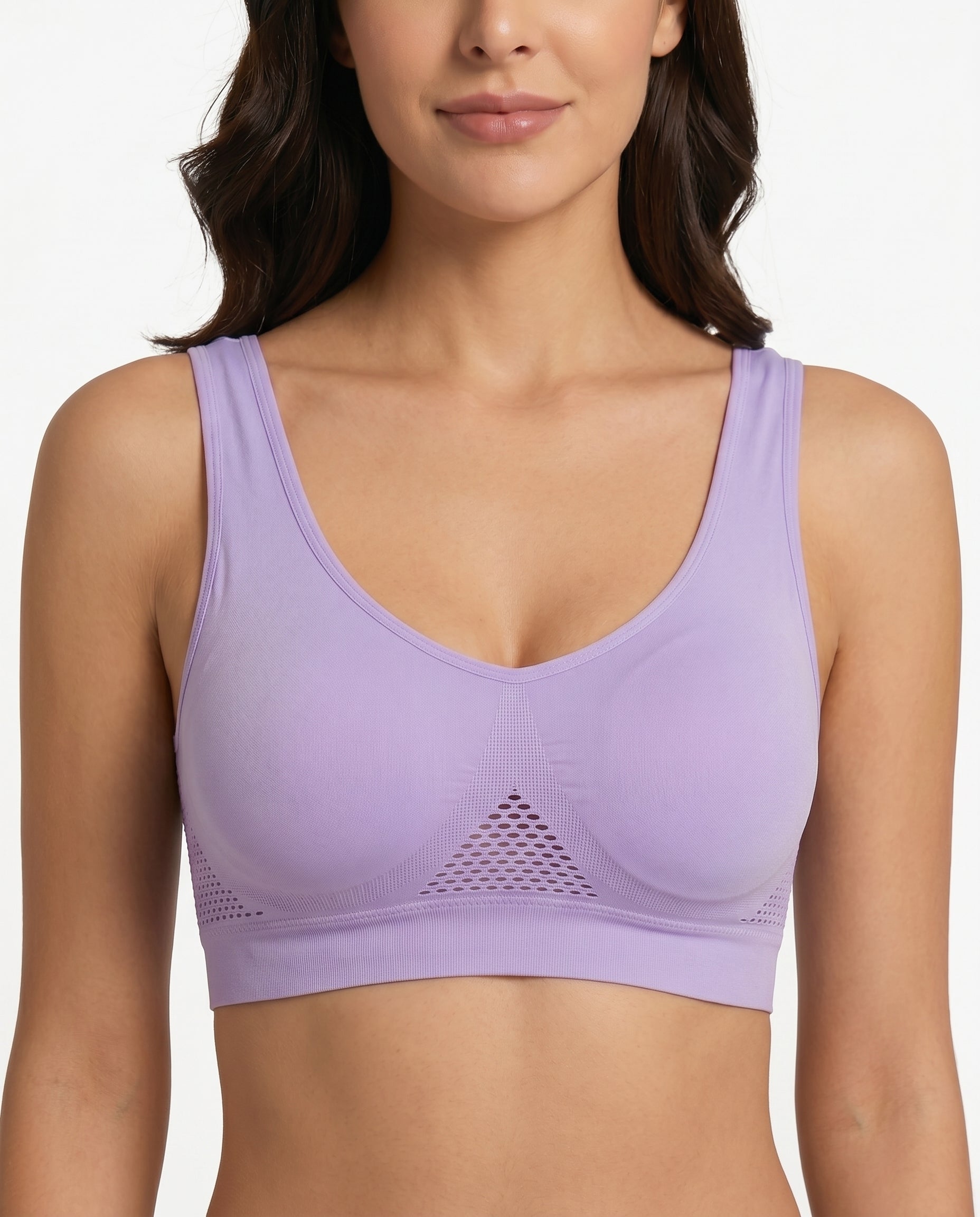 Ava Airflow Wirefree Comfort Bra Lavender Support Detail