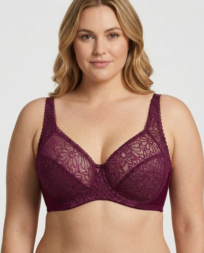 Bianca Floral Underwire Womens Bra Burgundy Front Close Product Detail