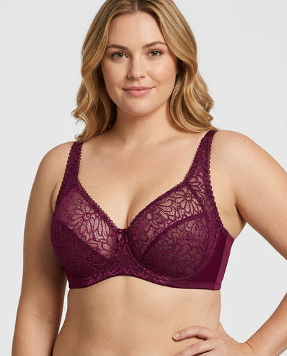 Bianca Floral Underwire Womens Bra Burgundy Hero Front Model