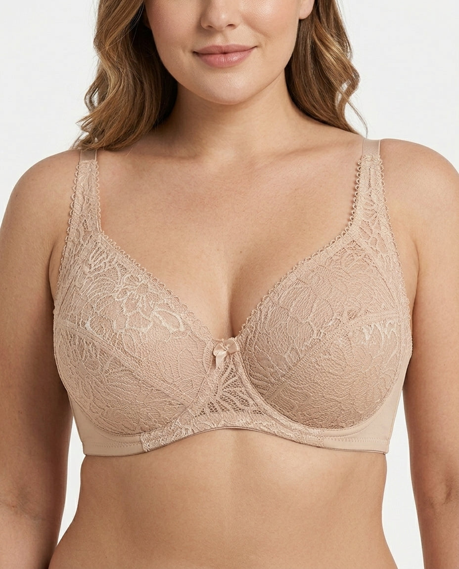 Bianca Floral Underwire Womens Bra Nude Beige Front Close Product Detail