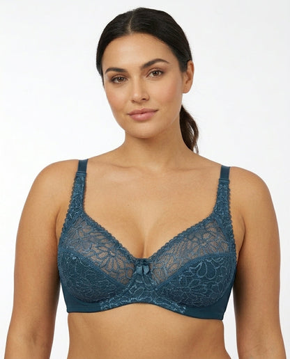Bianca Floral Underwire Womens Bra Teal Blue Front Close Product Detail