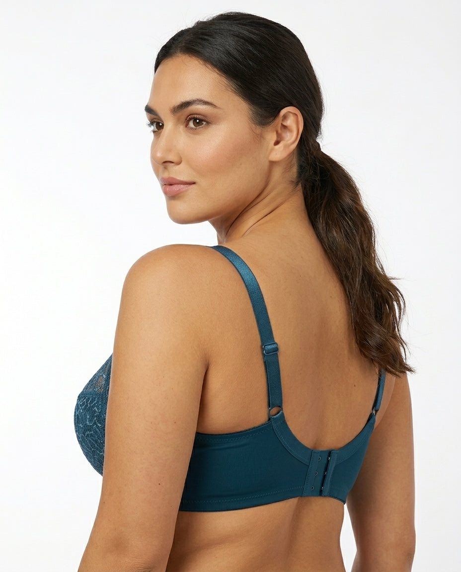 Bianca Floral Underwire Womens Bra Teal Blue Side Back Hook Strap Detail