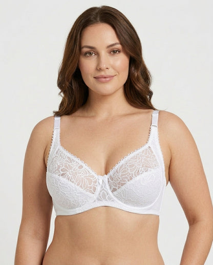Bianca Floral Underwire Womens Bra White Front Close Product Detail