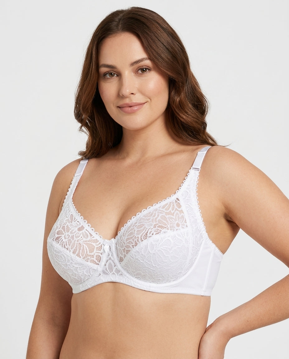 Bianca Floral Underwire Womens Bra White Hero Front Model
