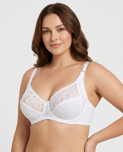 Bianca Floral Underwire Womens Bra White Hero Front Model