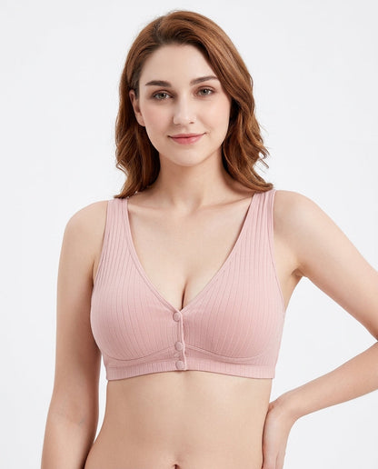 Carla Ribbed Maternity Nursing Bra Blush Pink Hero Front Model
