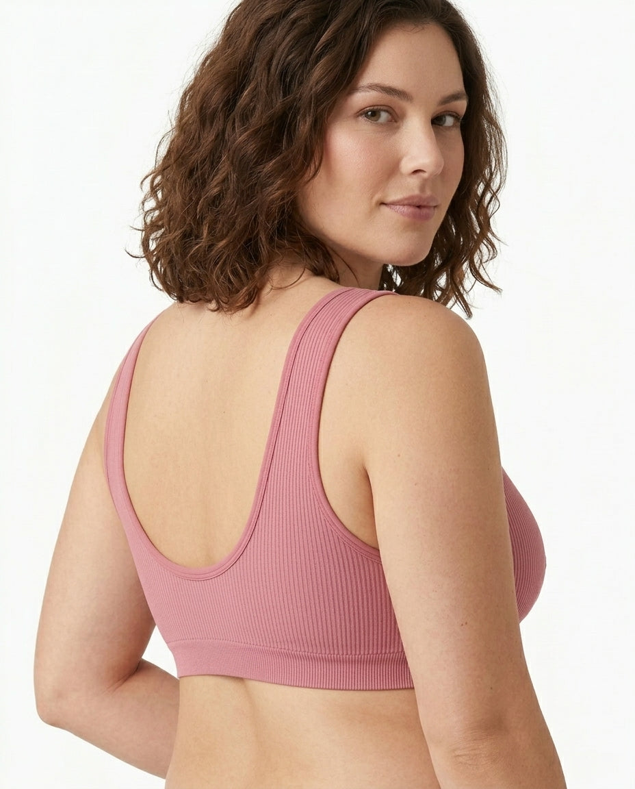 Carla Ribbed Maternity Nursing Bra Dusty Rose Back Scoop Strap Detail