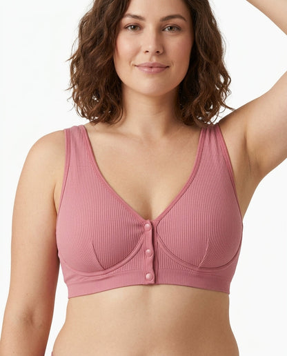 Carla Ribbed Maternity Nursing Bra Dusty Rose Hero Front Model