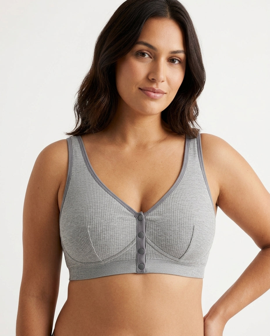 Carla Ribbed Maternity Nursing Bra Gray Hero Front Model