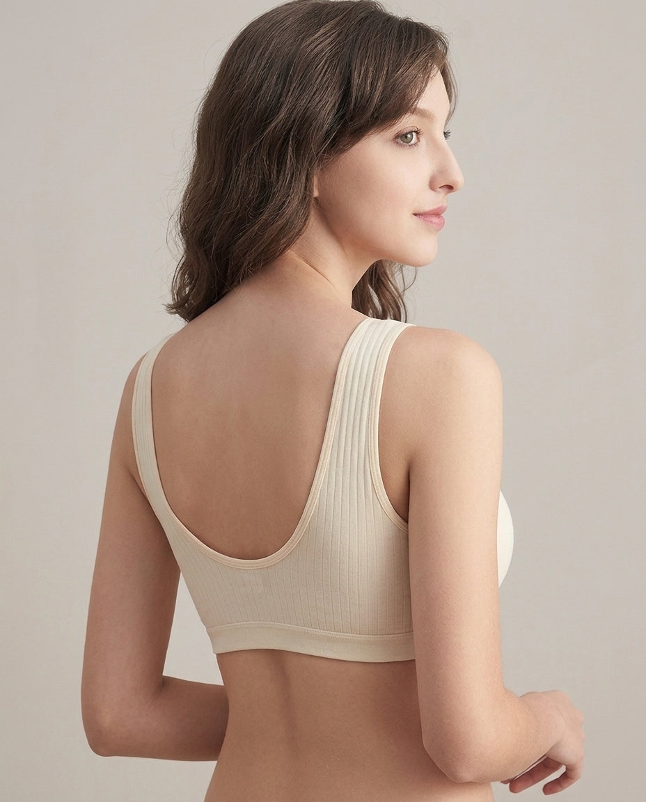 Carla Ribbed Maternity Nursing Bra Ivory Cream Back Scoop Strap Detail