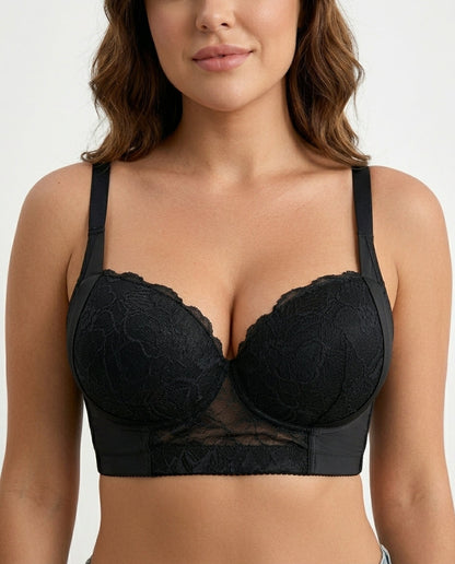 Carmen Five Hook Lace Push Up Bra Black Front Close Product Detail