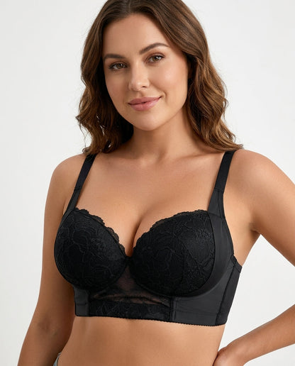 Carmen Five Hook Lace Push Up Bra Black Hero Front Model