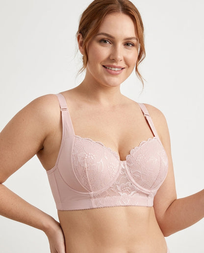 Carmen Five Hook Lace Push Up Bra Blush Pink Hero Front Model
