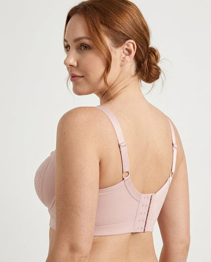 Carmen Five Hook Lace Push Up Bra Blush Pink Side Back Five Row Closure Strap Detail