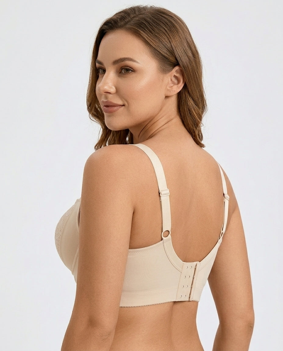 Carmen Five Hook Lace Push Up Bra Ivory Nude Side Back Five Row Closure Strap Detail