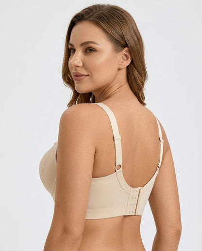Carmen Five Hook Lace Push Up Bra Ivory Nude Side Back Five Row Closure Strap Detail