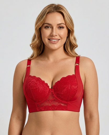 Carmen Five Hook Lace Push Up Bra Red Front Close Product Detail