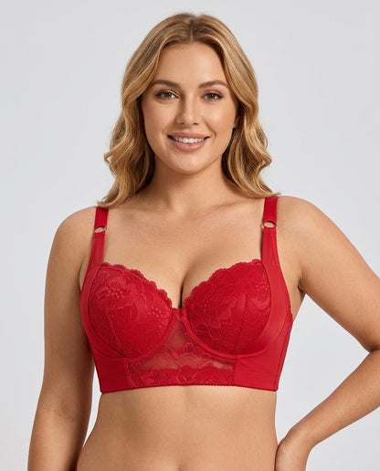 Carmen Five Hook Lace Push Up Bra Red Hero Front Model
