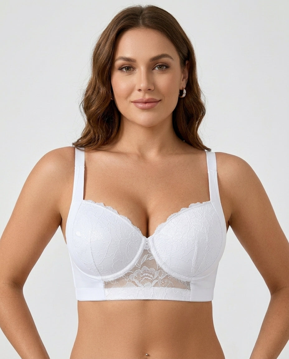 Carmen Five Hook Lace Push Up Bra White Front Close Product Detail