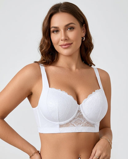 Carmen Five Hook Lace Push Up Bra White Hero Front Model