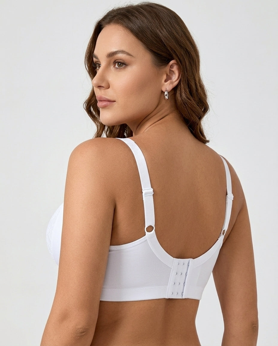 Carmen Five Hook Lace Push Up Bra White Side Back Five Row Closure Strap Detail